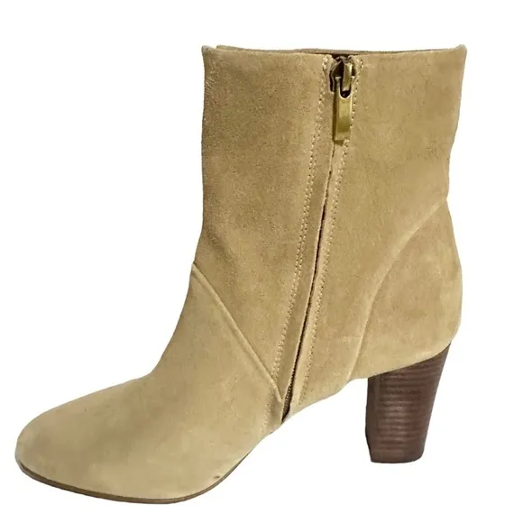 Franco Sarto Pia Beige Suede Leather Block Heel Ankle Booties Size 7.5M