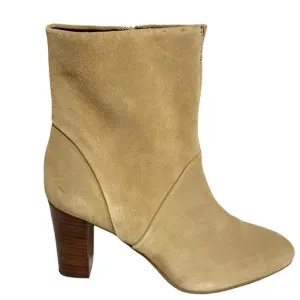 Franco Sarto Pia Beige Suede Leather Block Heel Ankle Booties Size 7.5M