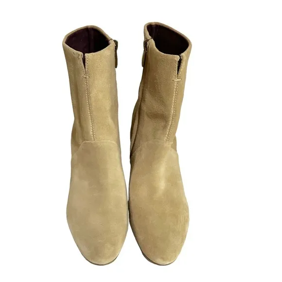 Franco Sarto Pia Beige Suede Leather Block Heel Ankle Booties Size 7.5M