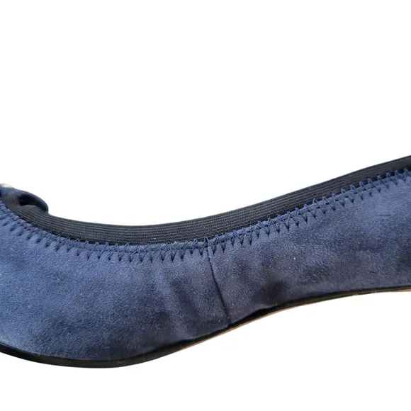 Franco Sarto Republic Heels Block Women's 9.5 M Blue Suede Patent Leather Bows