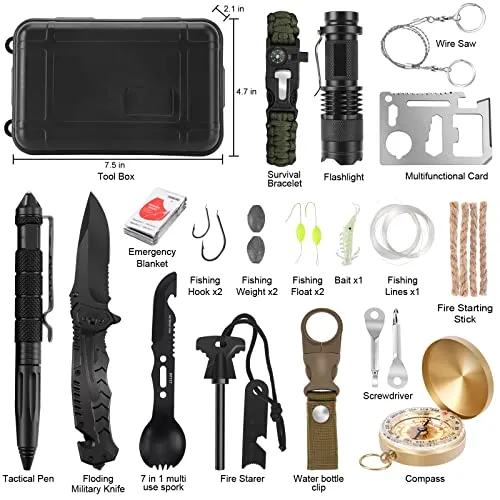 Gifts for Men Dad Husband Teenage Boy, Survival Kit 28 in 1, Survival Gear Tool Emergency Tactical Equipment Supplies Kits for Families Outdoors Camping Hiking Adventures… (Black)