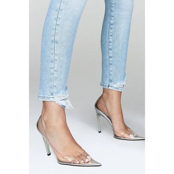Good American Women's CINDER-F*CKING-RELLA Clear Stiletto Pumps Size 8.5