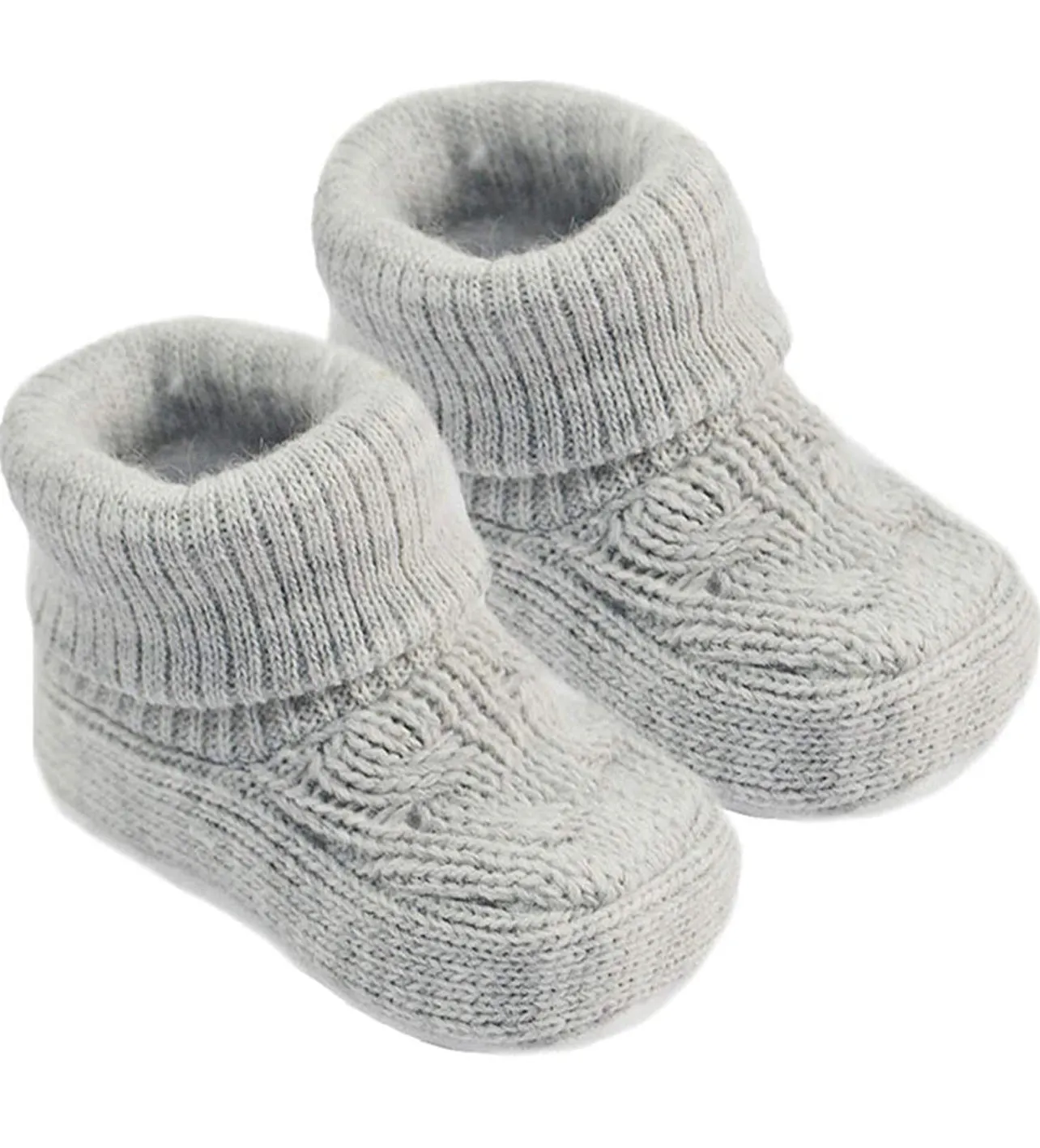 Grey cable baby booties (newborn to 3 months)