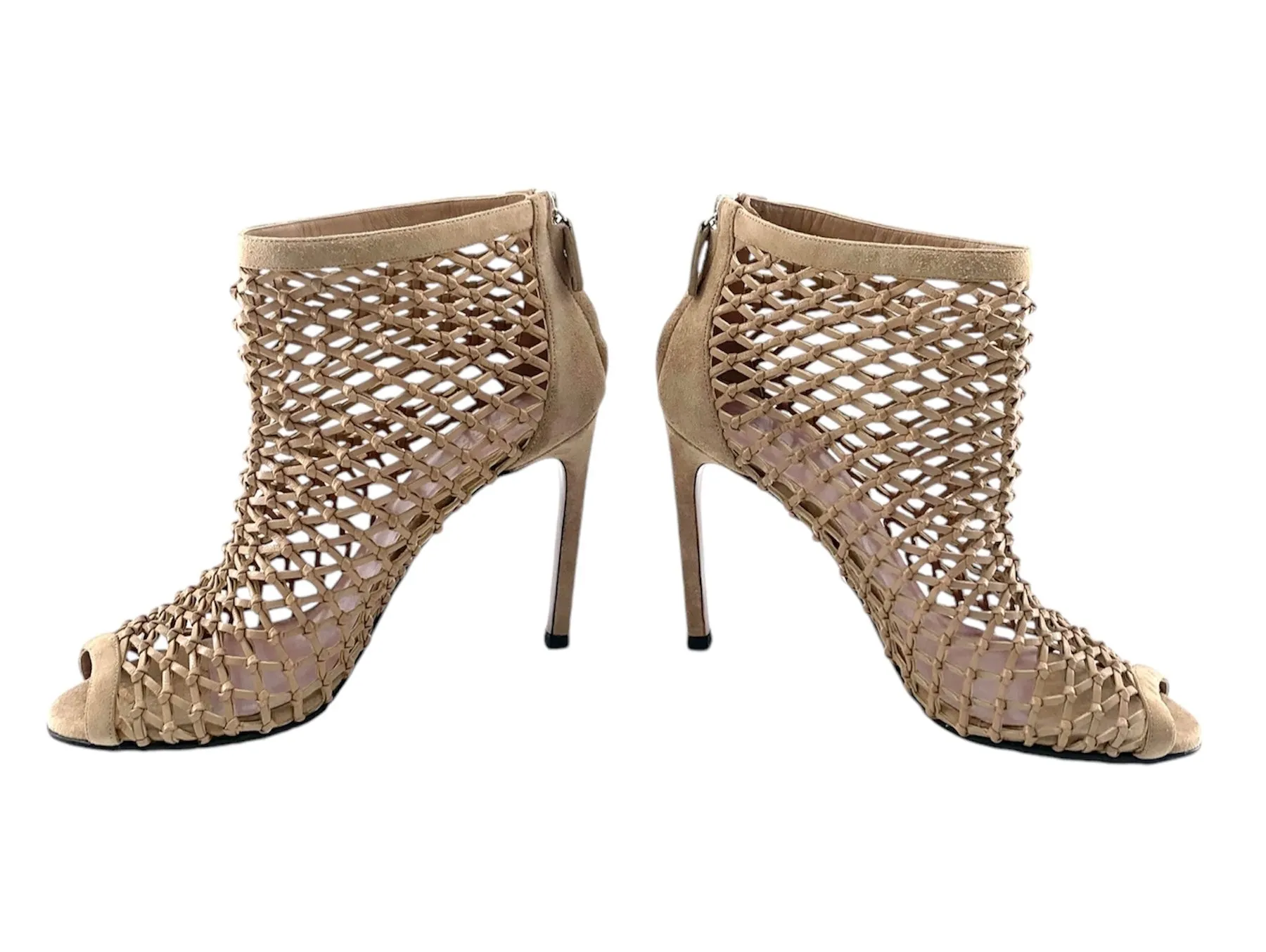 Gucci Beige Eline Leather & Suede Cage Stiletto Booties, New/Old