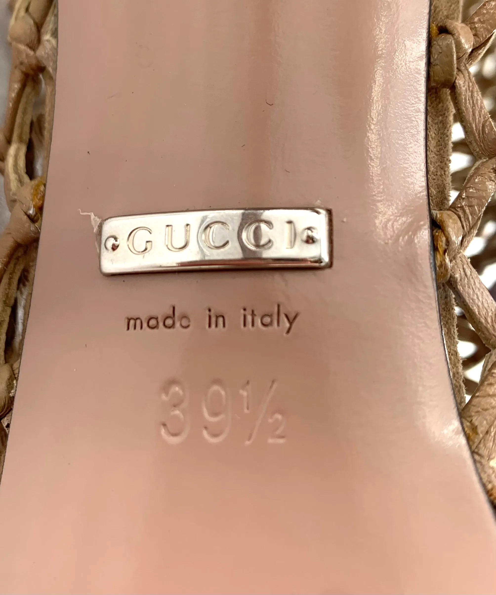 Gucci Beige Eline Leather & Suede Cage Stiletto Booties, New/Old