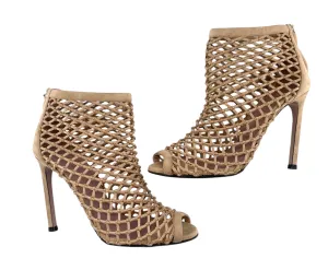 Gucci Beige Eline Leather & Suede Cage Stiletto Booties, New/Old