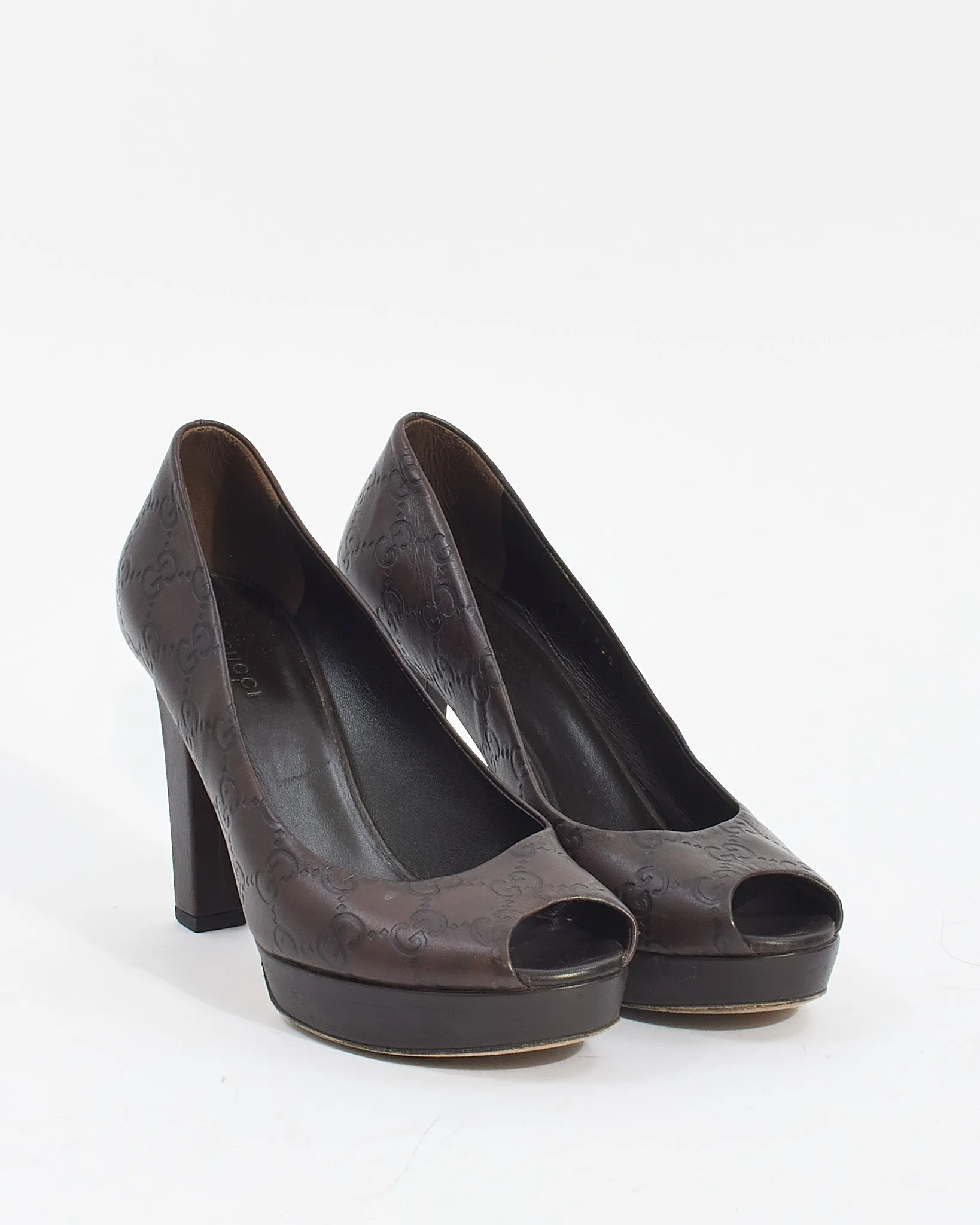 Gucci Brown Guccissima Leather Peep Toe Pumps - 38.5