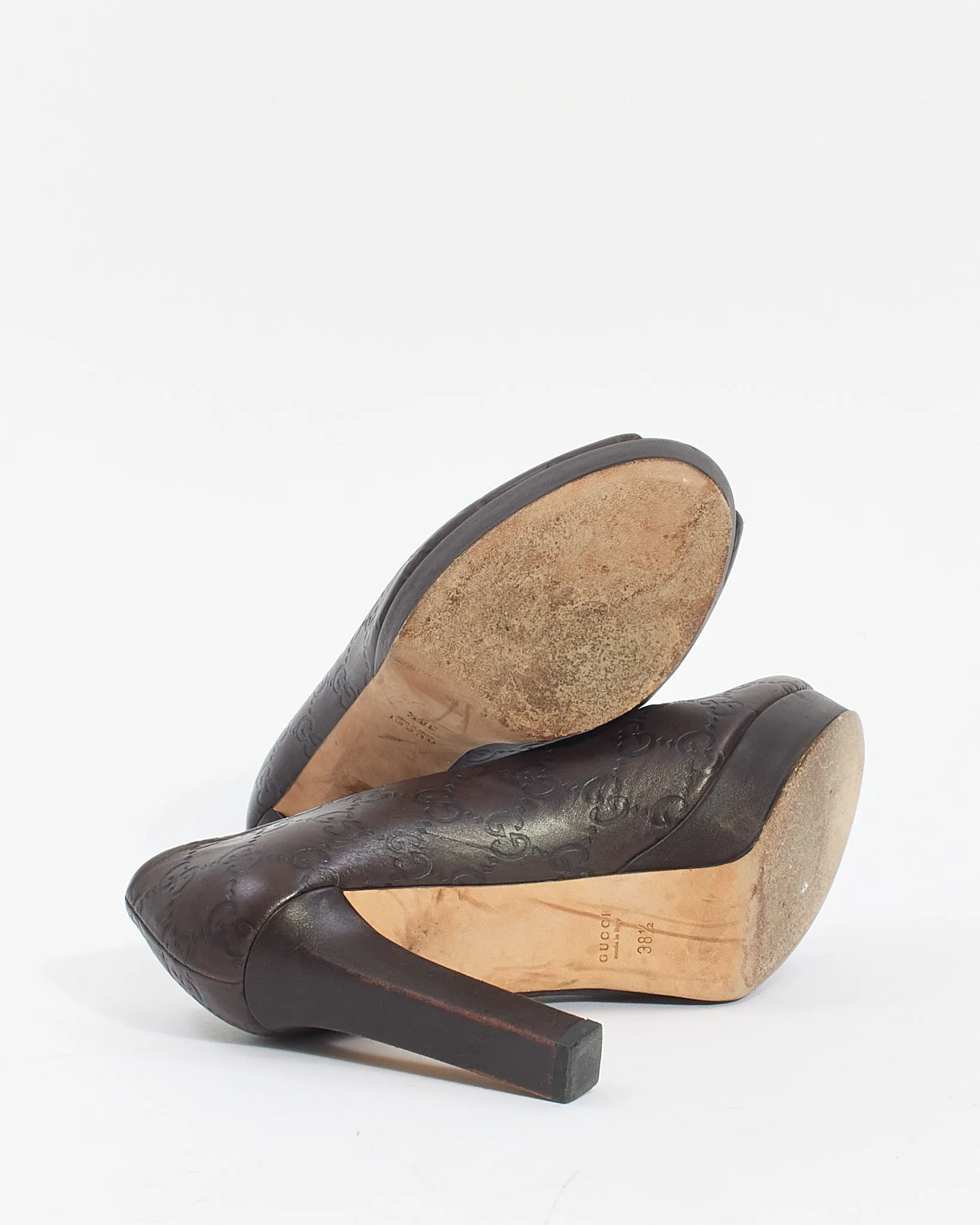 Gucci Brown Guccissima Leather Peep Toe Pumps - 38.5