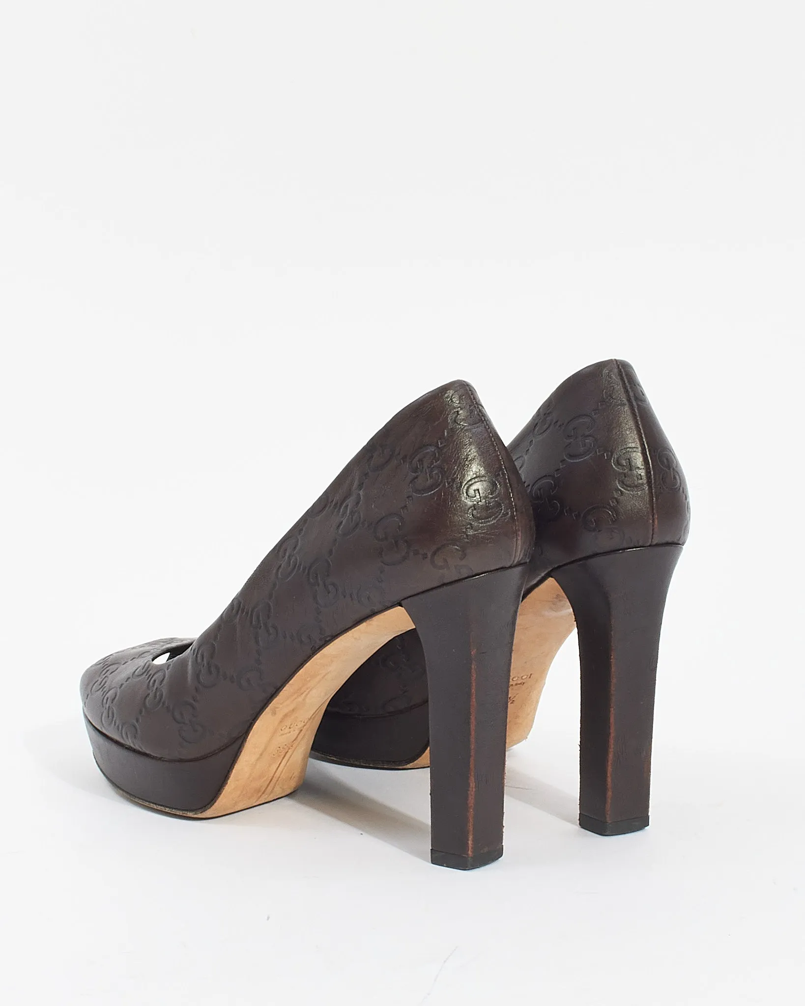 Gucci Brown Guccissima Leather Peep Toe Pumps - 38.5