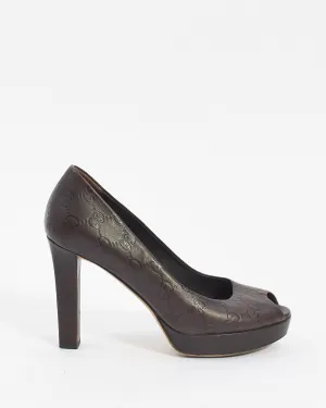Gucci Brown Guccissima Leather Peep Toe Pumps - 38.5