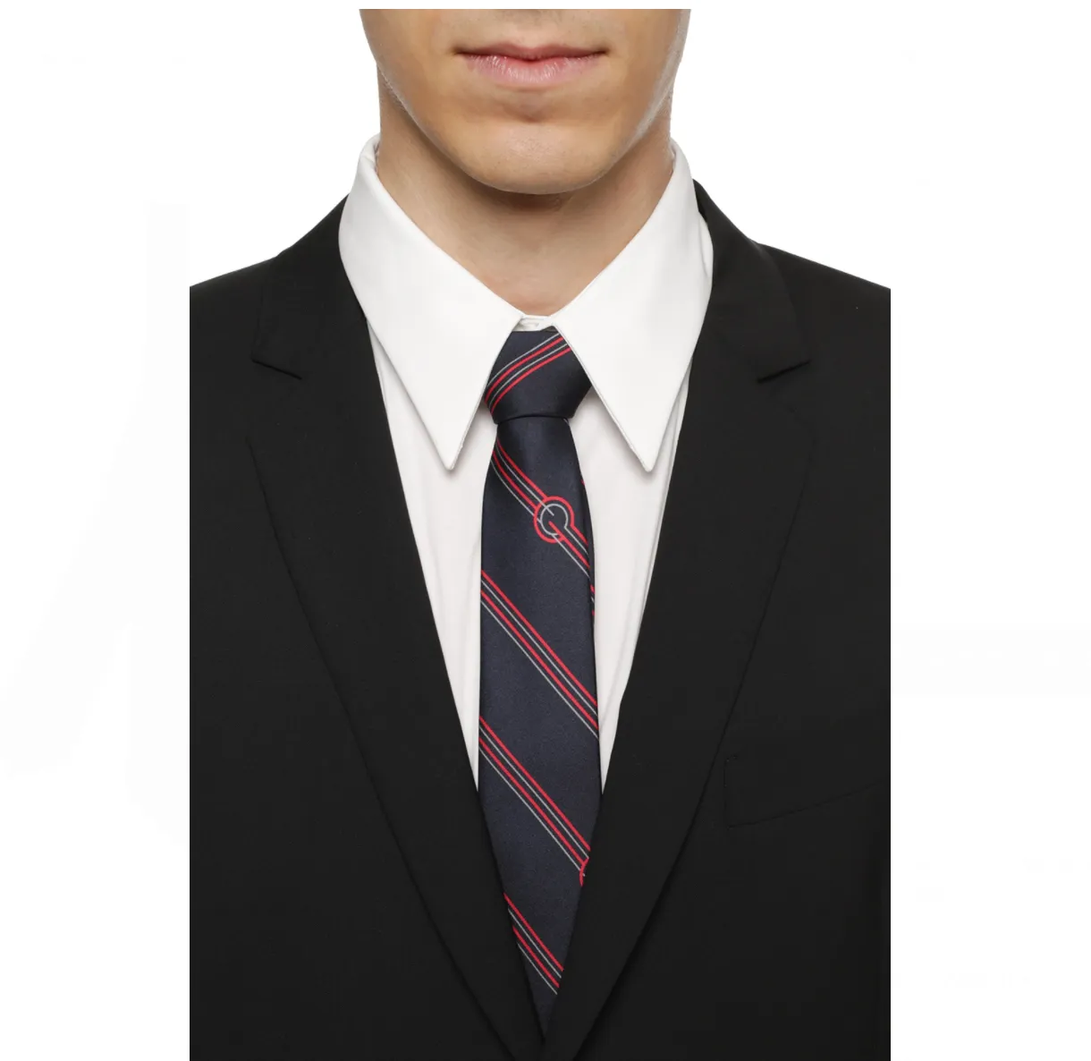 Gucci Roy Silk Stripe and Circle GG Tie in Midnight Blue