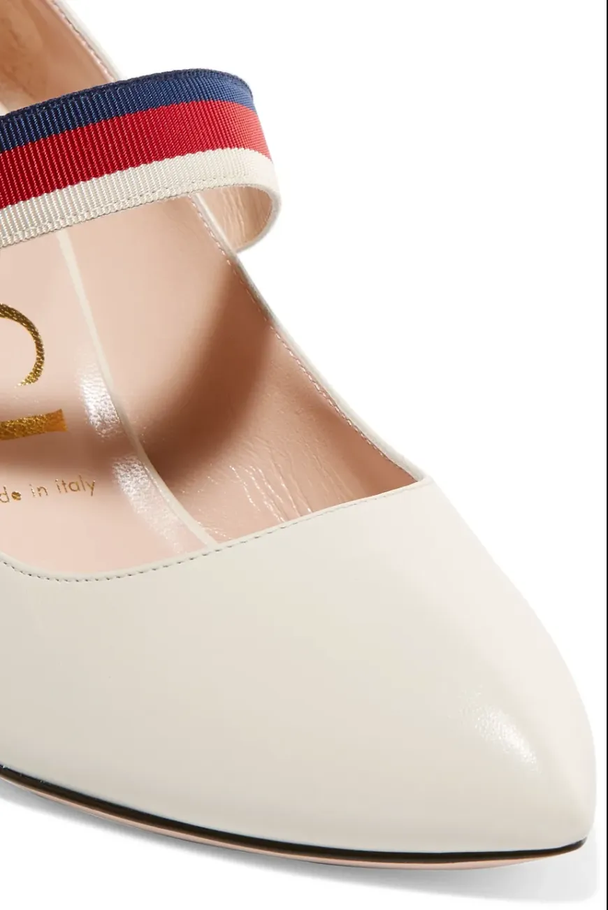 Gucci Sylvie Grosgrain-trimmed Leather Pumps in White