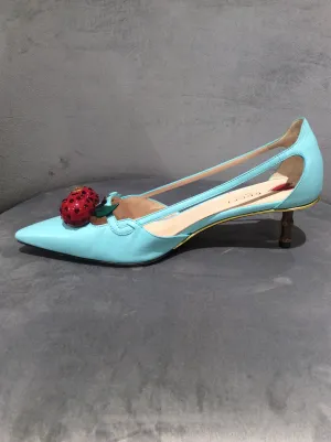 Gucci Unia Cherry Leather Pump in Blue, Size 9.5/39.5