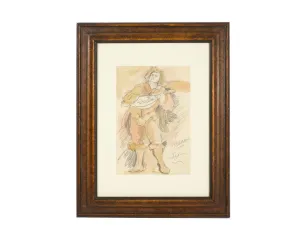 Harry Hilson Signed “Musician” Graphite and Watercolor Drawing