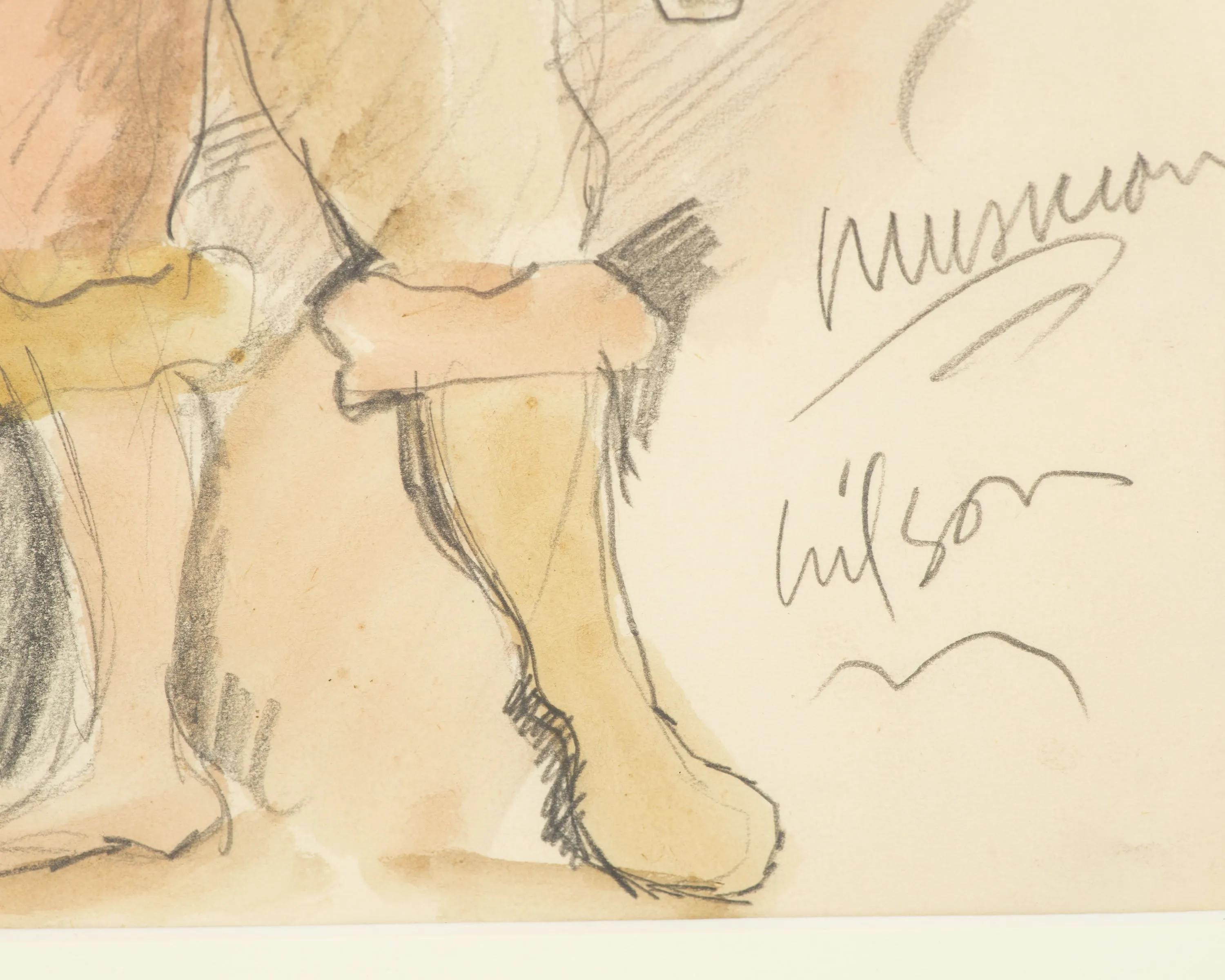 Harry Hilson Signed “Musician” Graphite and Watercolor Drawing