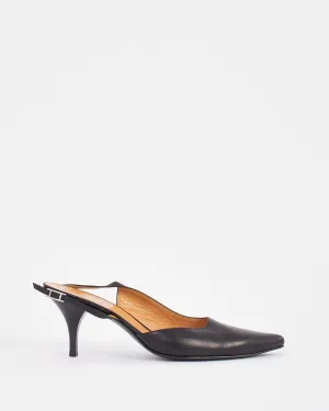 Hermès Black Leather Pointed Toe Sling Back Pumps - 38