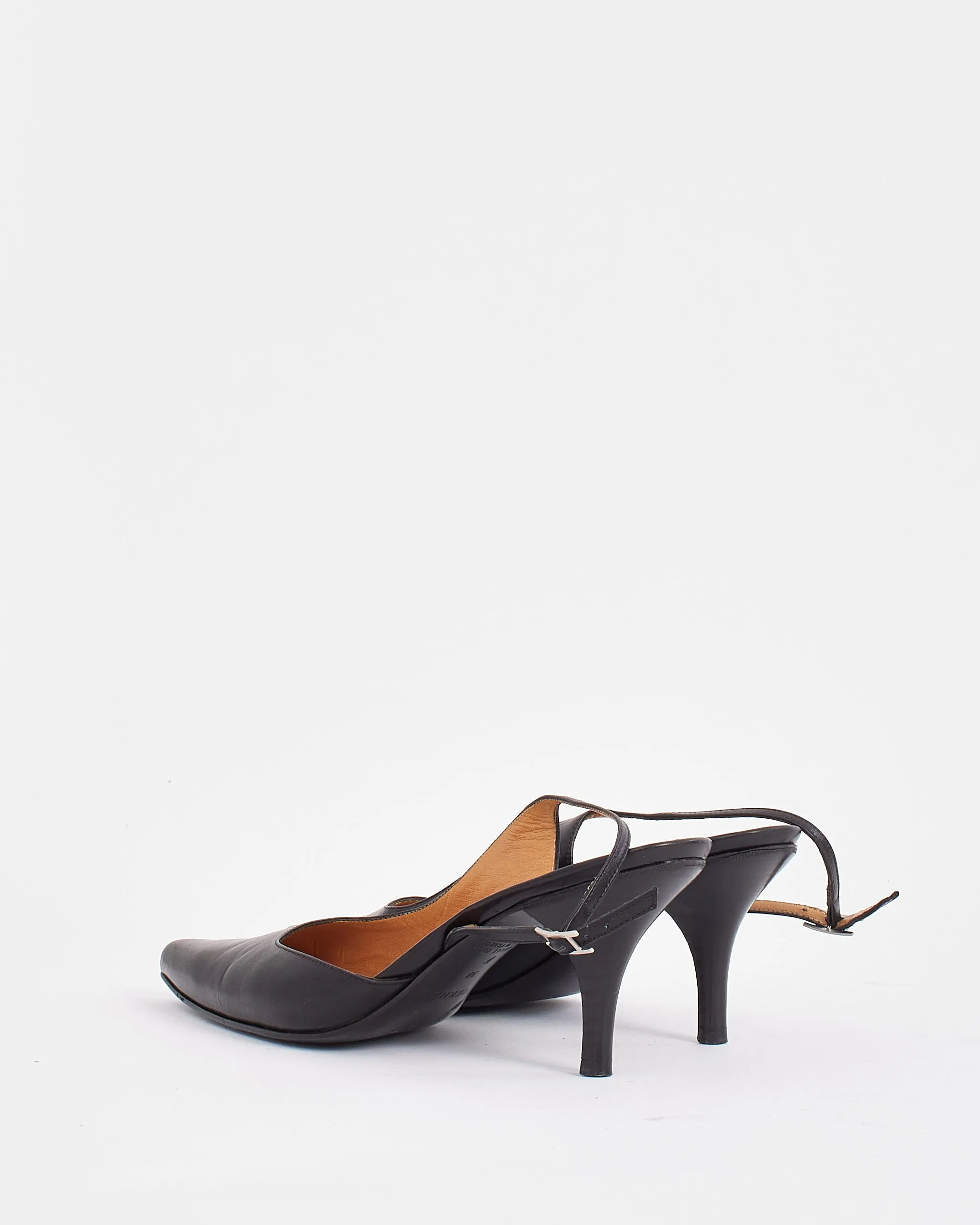 Hermès Black Leather Pointed Toe Sling Back Pumps - 38