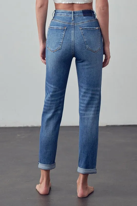 High Rise Ripped Girlfriend Jeans