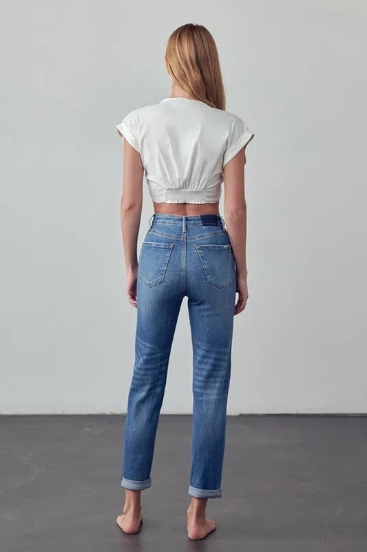 High Rise Ripped Girlfriend Jeans