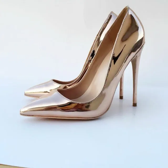 High thin heels with mouth low solemn tip mirror sexy fashion shoes