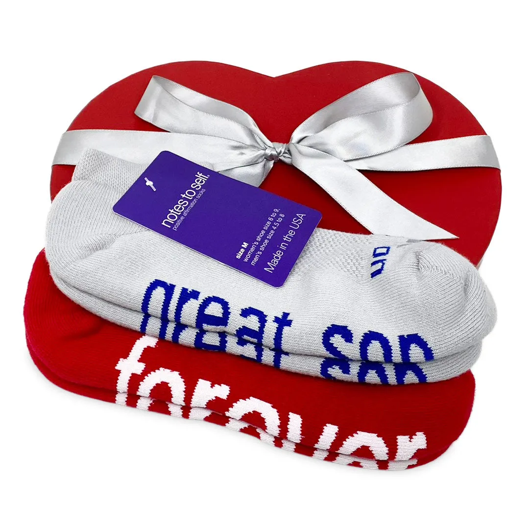 I am a great son™   I love you - forever™ socks in red heart box