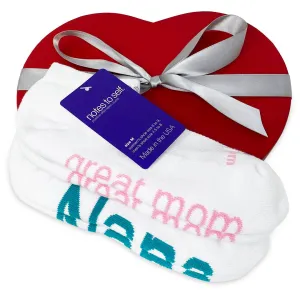 I love Nana™   I am a great mom™ white socks in red heart box