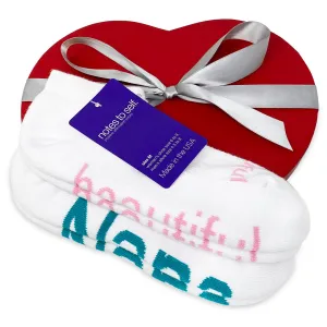I love Nana™   I am beautiful™ white socks gift set in red heart box