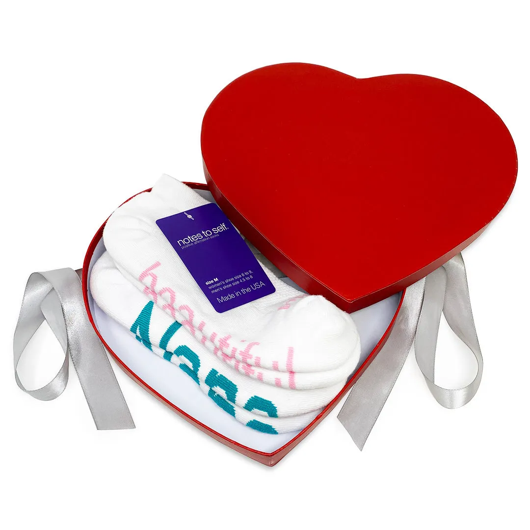 I love Nana™   I am beautiful™ white socks gift set in red heart box