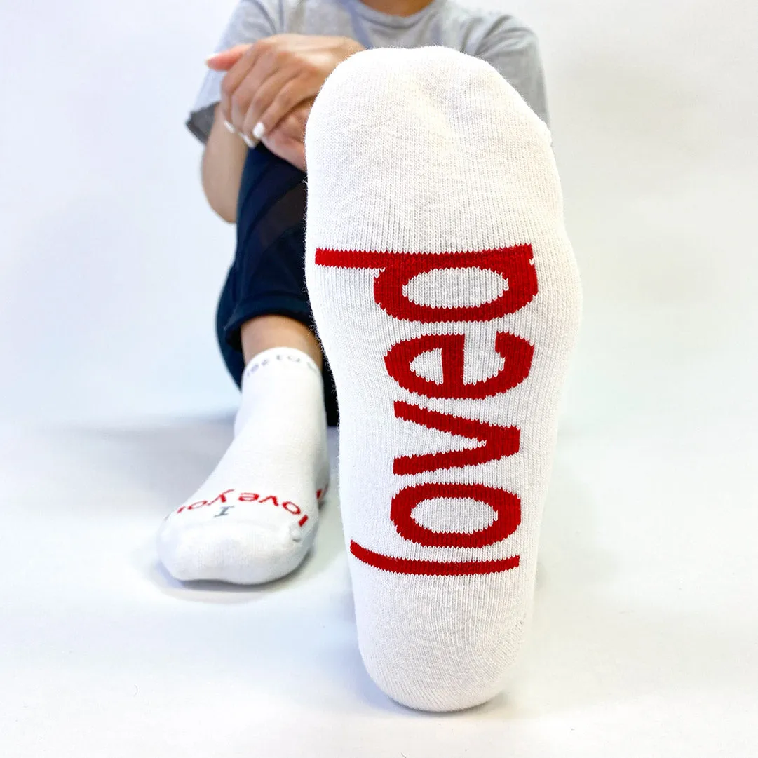 I love you - loved™ white low-cut socks with red words
