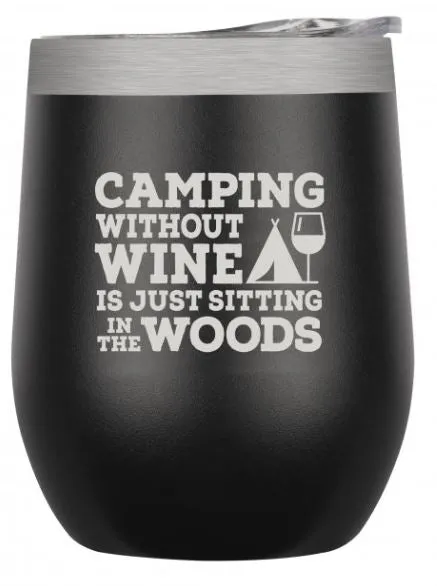 Insulated Wine Tumbler - Camping - Black Matte