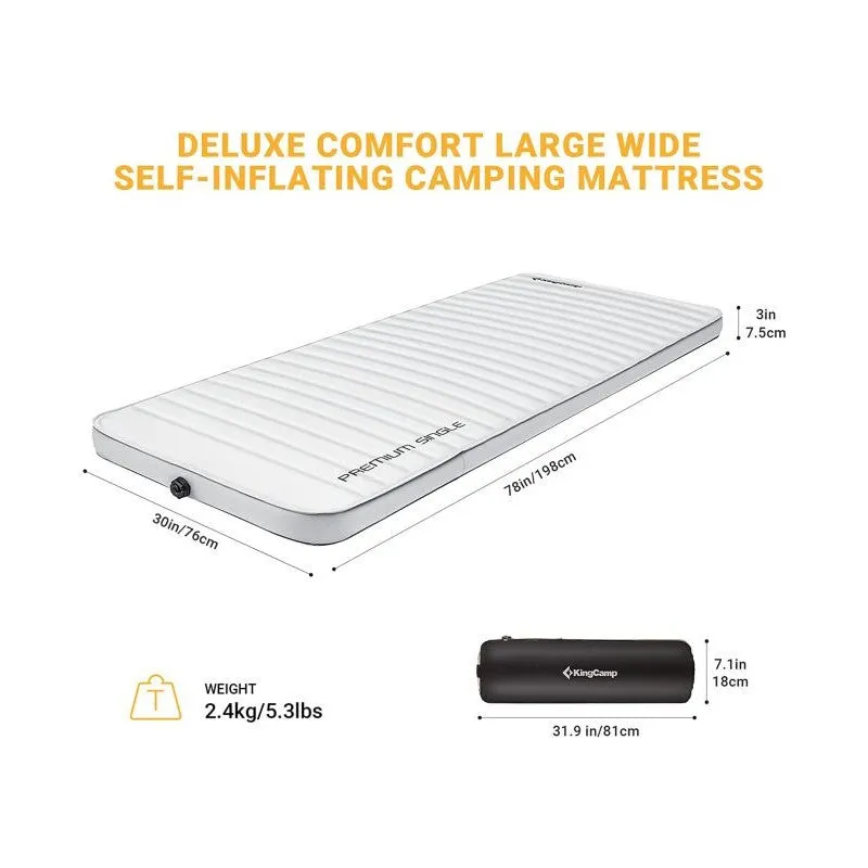 KingCamp - Premium Single Self Inflating Pad (White & Gray)