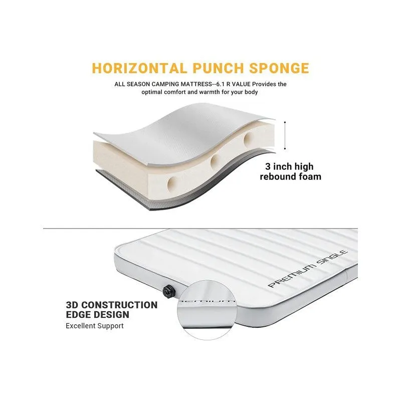 KingCamp - Premium Single Self Inflating Pad (White & Gray)