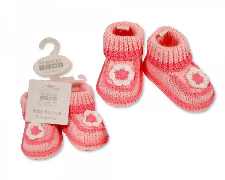 Knitted Baby Girls Booties - Flower-373
