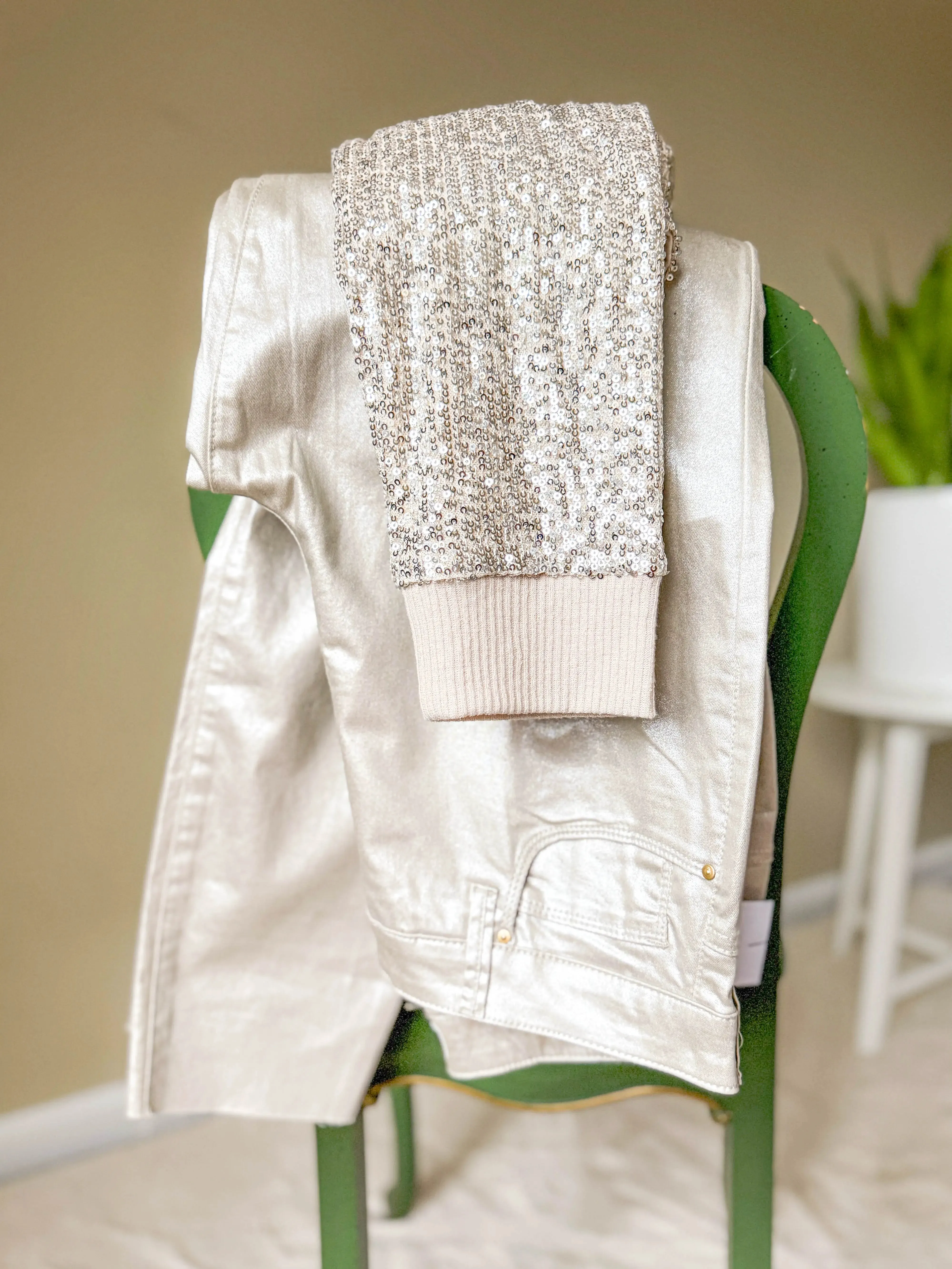 KUT Charlize Coated Denim High Rise Cigarette Leg Rose Gold