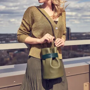 la bourse mini belted leather bucket bag - olive