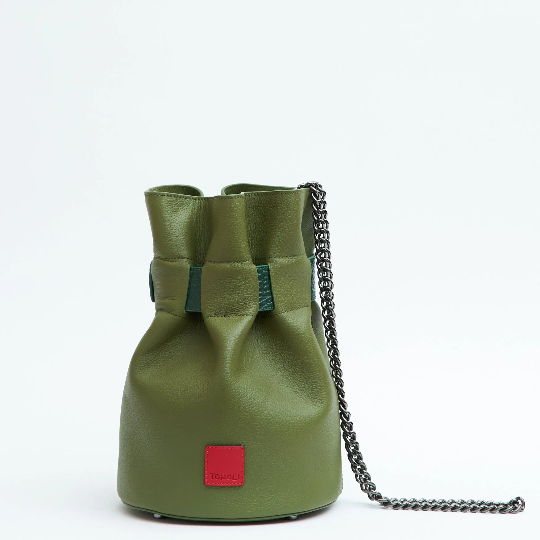 la bourse mini belted leather bucket bag - olive