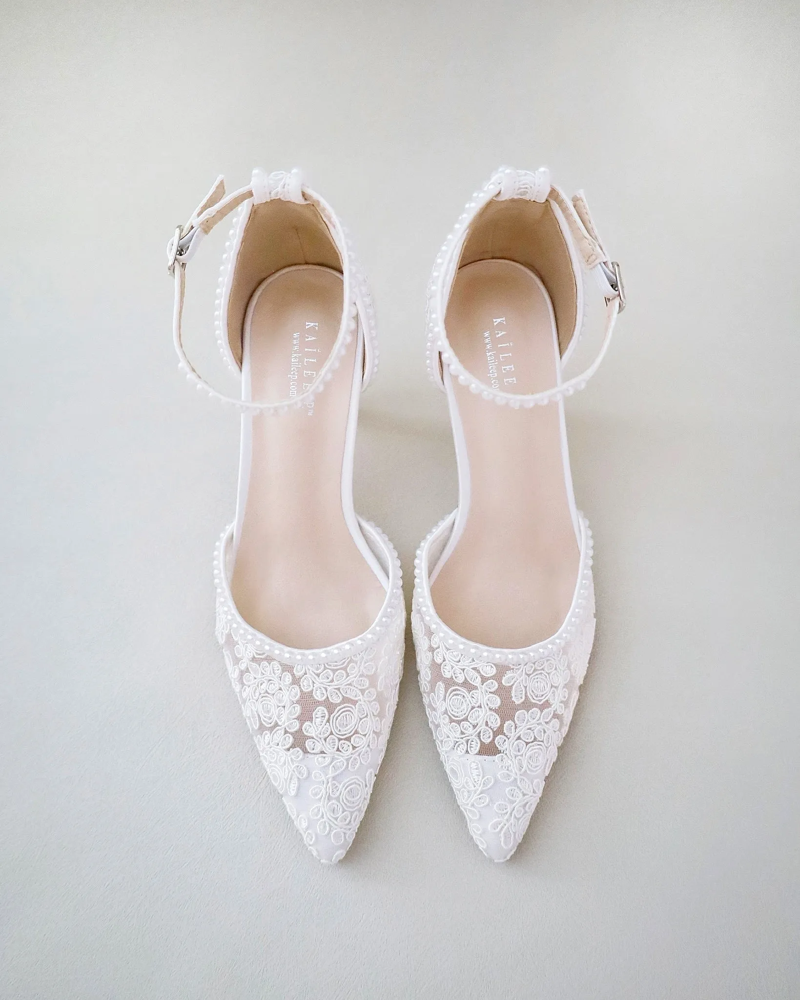 Lace Bridal Heels with Pearls