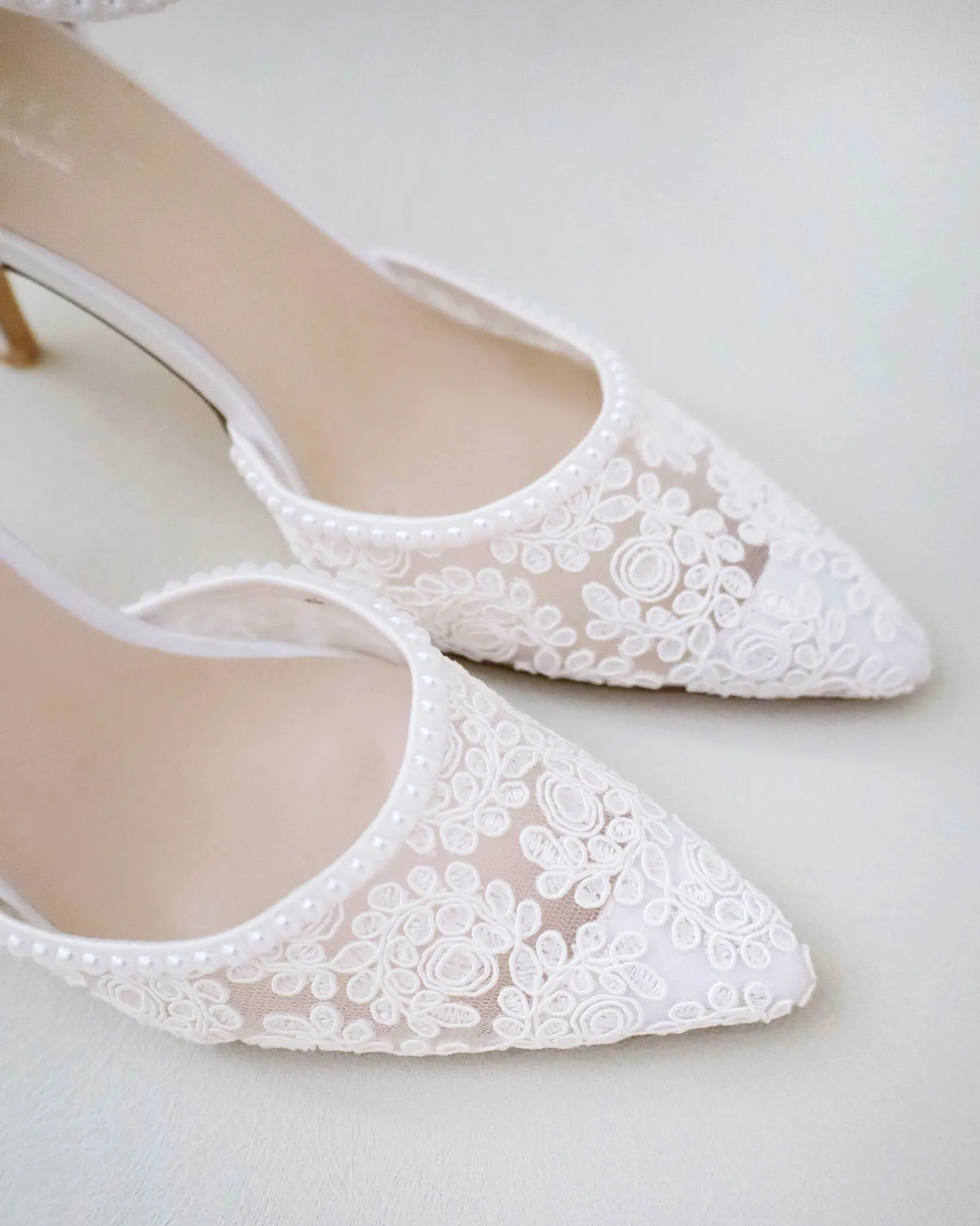 Lace Bridal Heels with Pearls