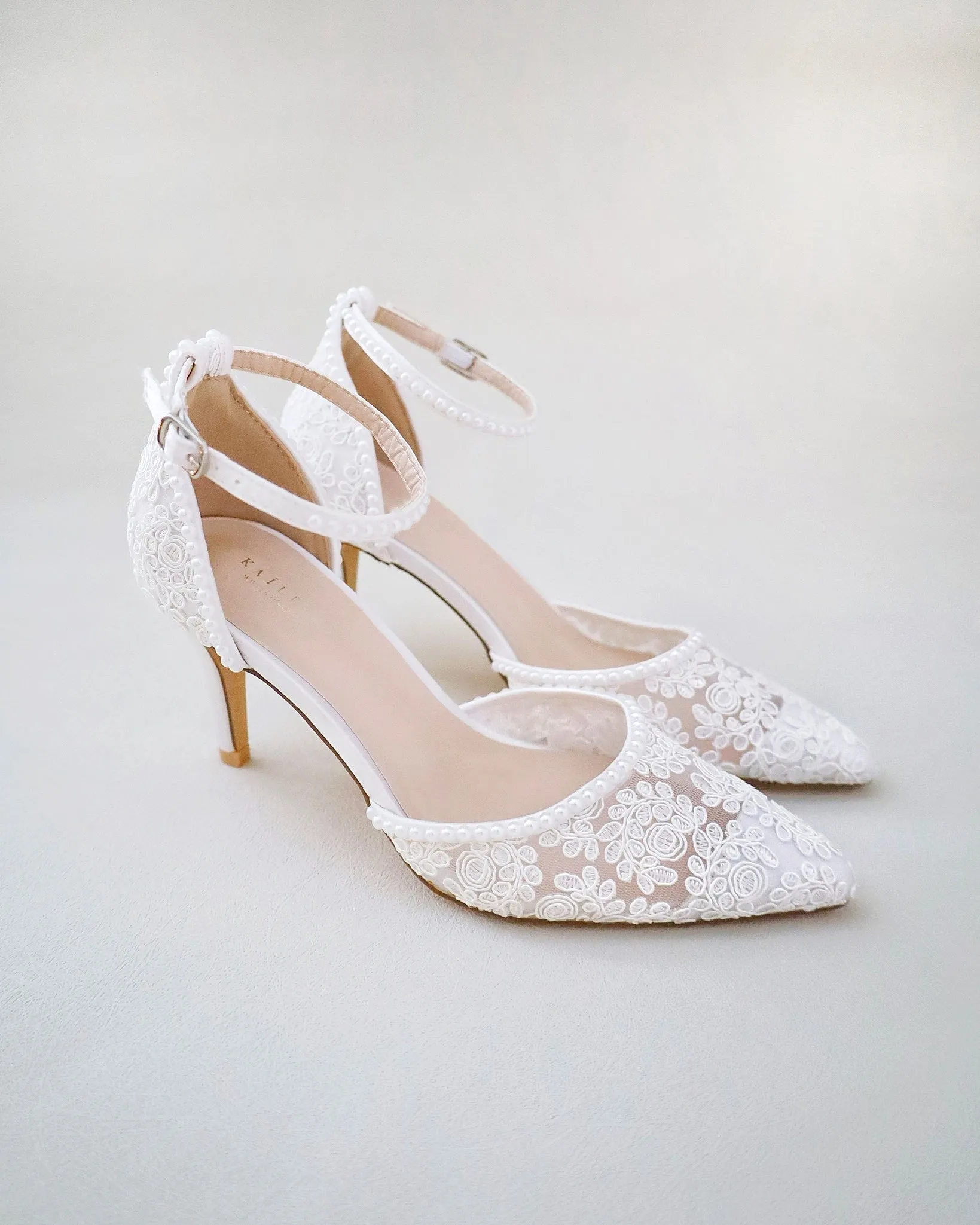 Lace Bridal Heels with Pearls
