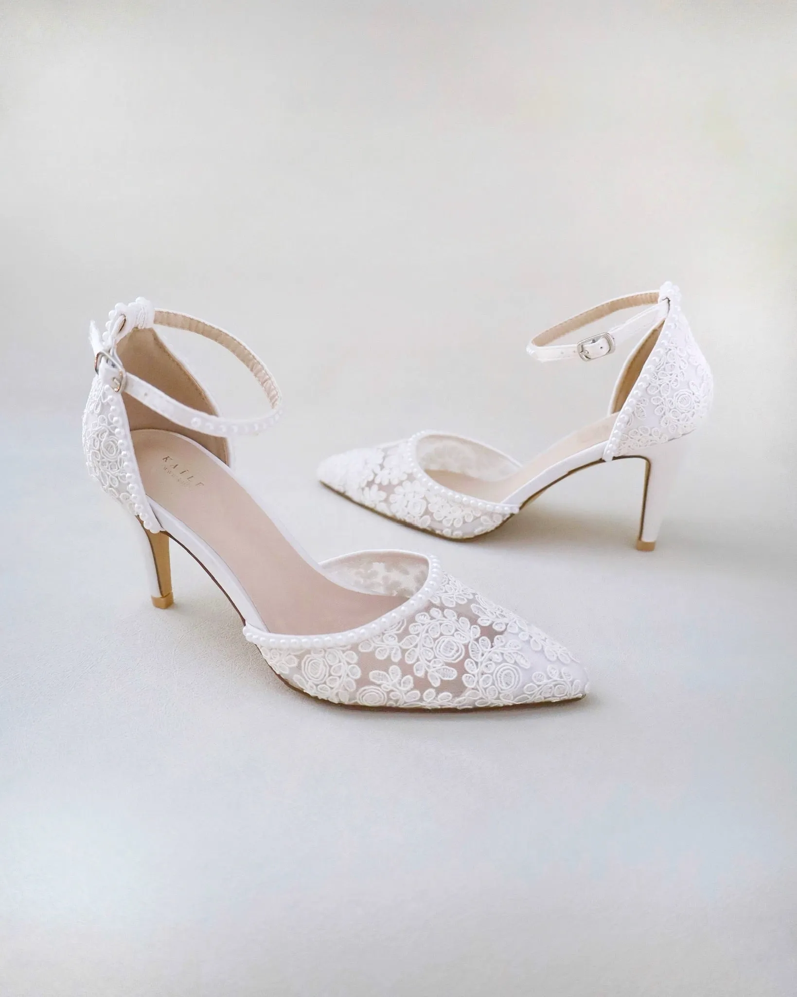 Lace Bridal Heels with Pearls
