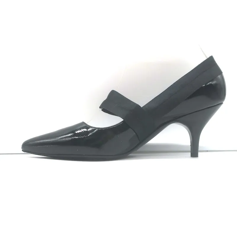Lanvin Mary Jane Pumps Black Patent Leather Size 37.5 Pointed Toe Heels