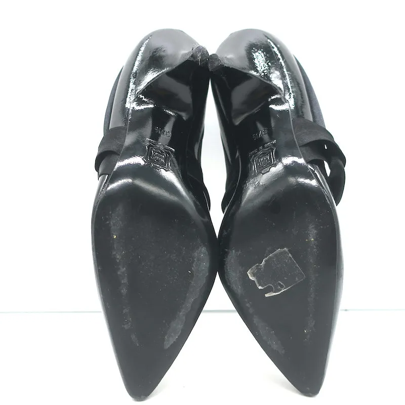 Lanvin Mary Jane Pumps Black Patent Leather Size 37.5 Pointed Toe Heels