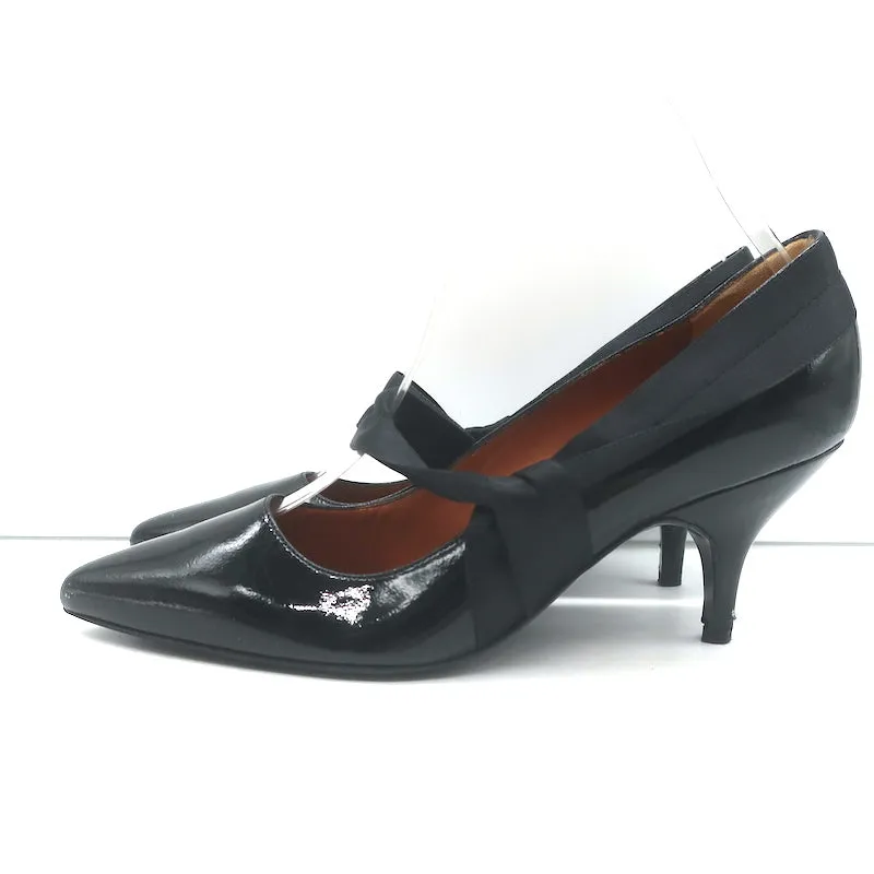 Lanvin Mary Jane Pumps Black Patent Leather Size 37.5 Pointed Toe Heels