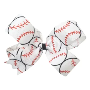 Large Baseball Printed Hair Bow on Clippie