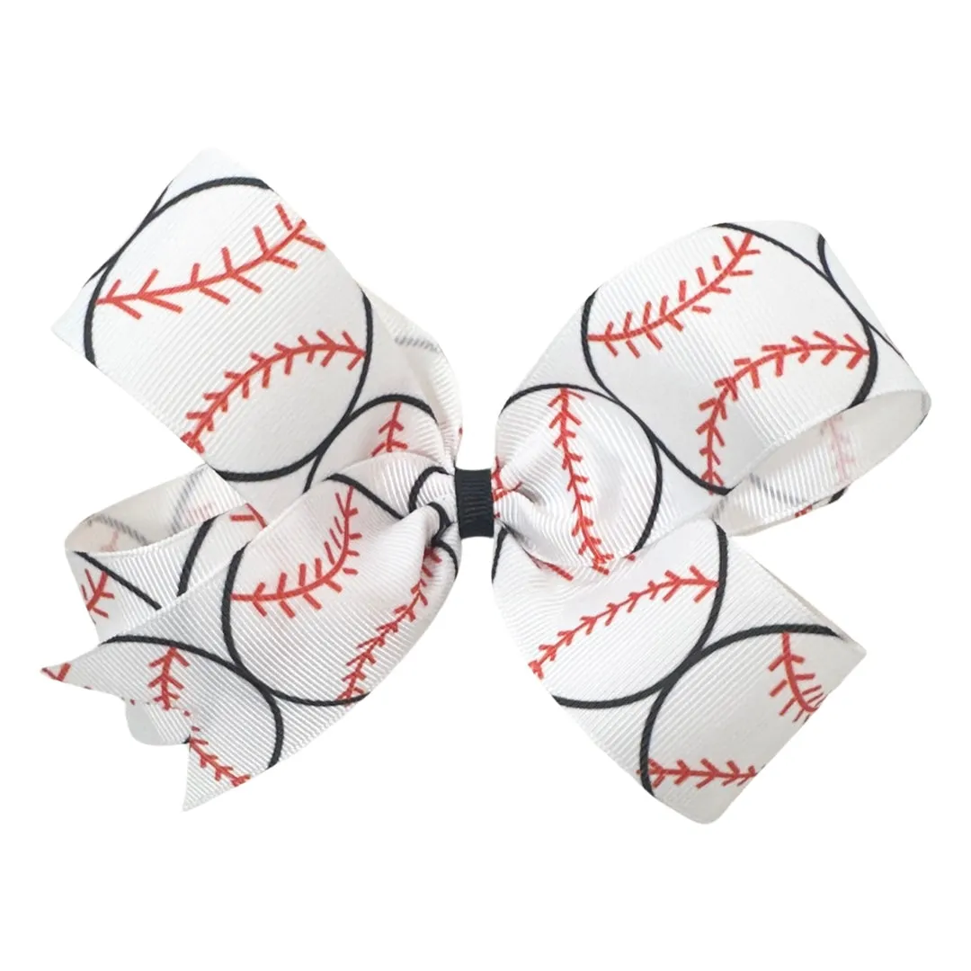 Large Baseball Printed Hair Bow on Clippie