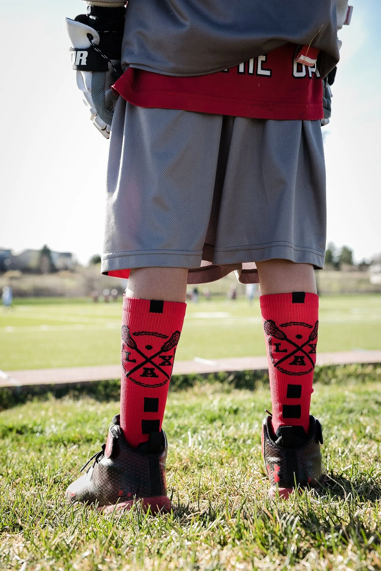 LAX Lacrosse Socks with Lacrosse Sticks Athletic Crew Socks (multiple colors)