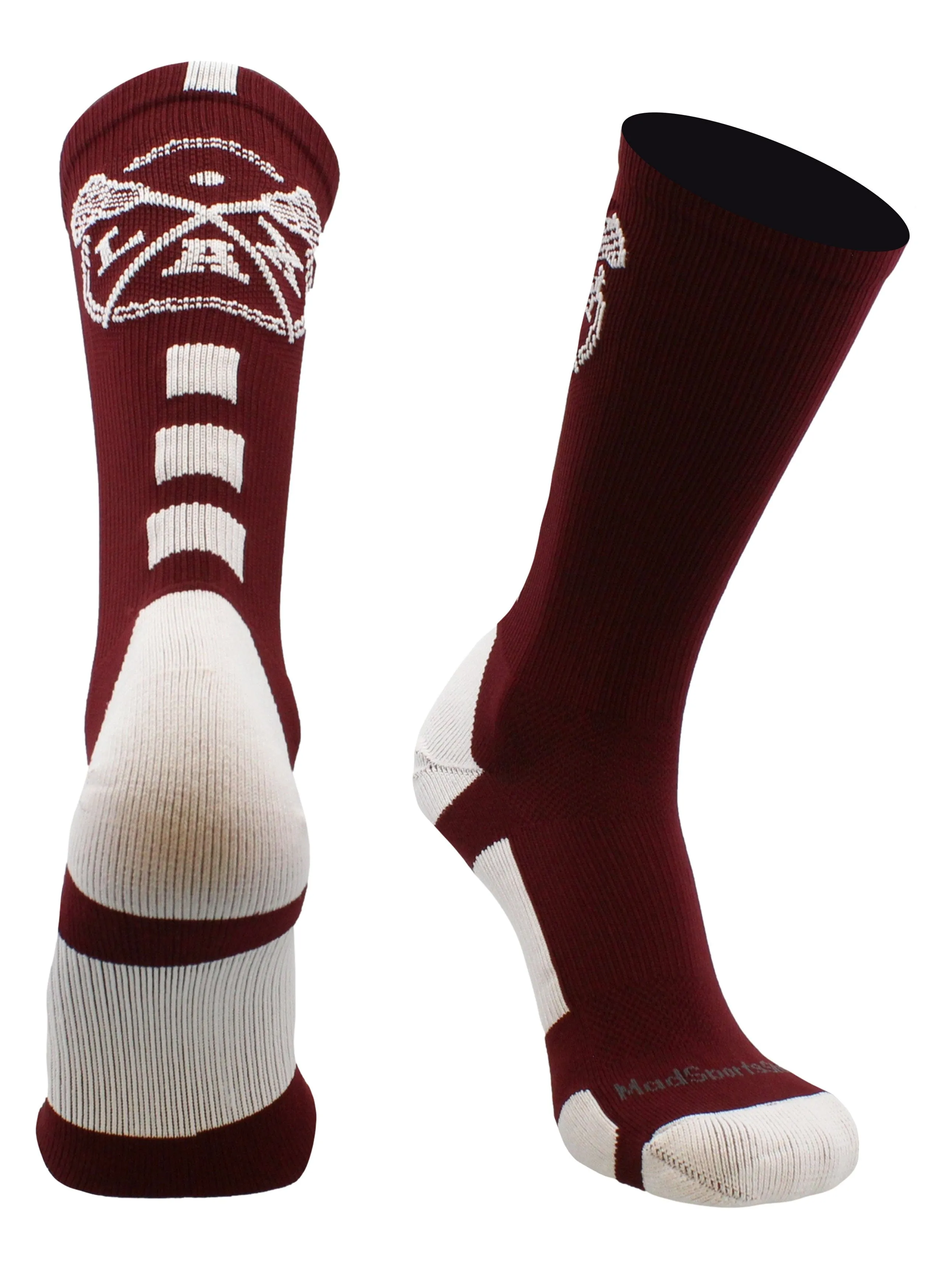 LAX Lacrosse Socks with Lacrosse Sticks Athletic Crew Socks (multiple colors)