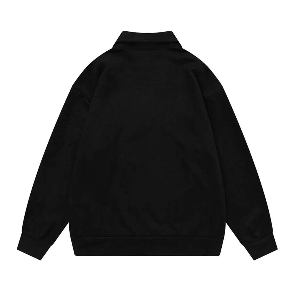Letter Embroidered Suede Sweatshirt