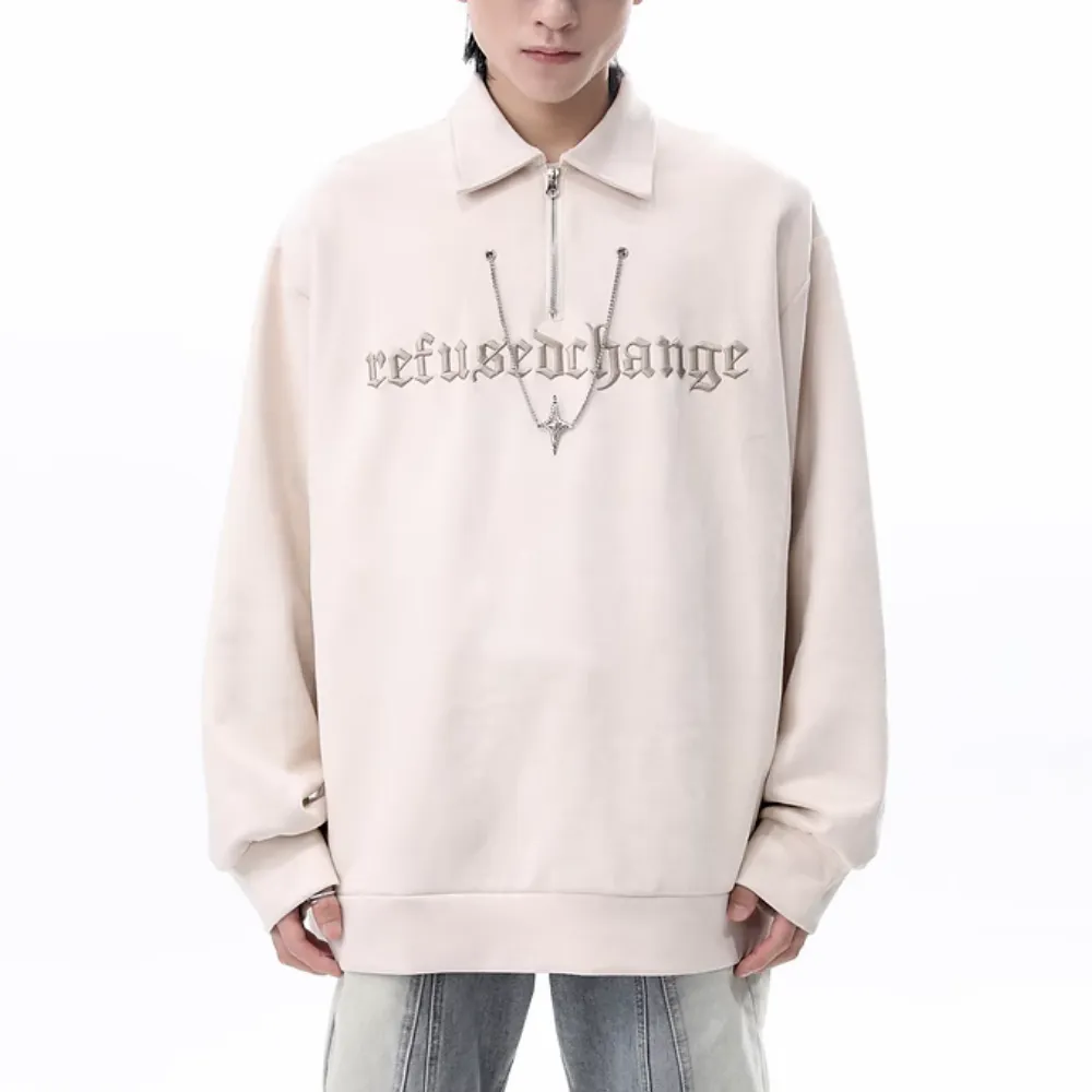 Letter Embroidered Suede Sweatshirt