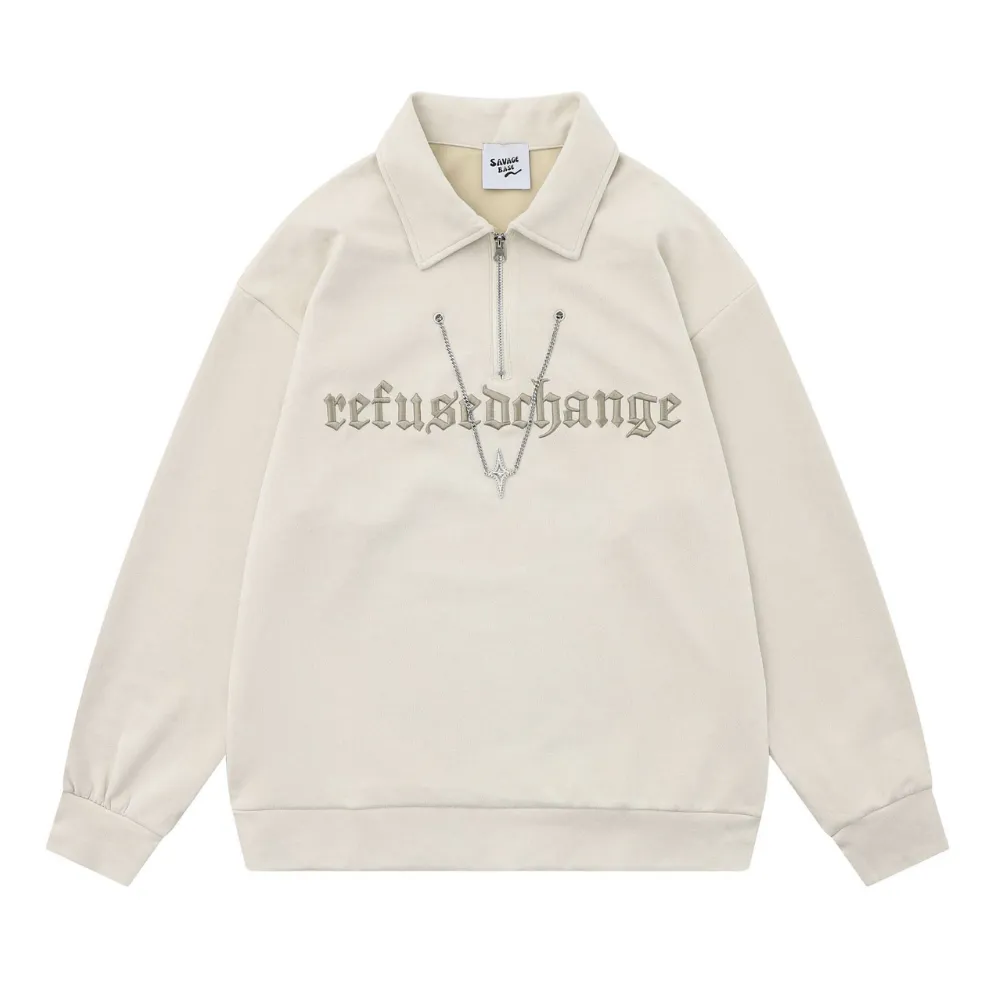 Letter Embroidered Suede Sweatshirt